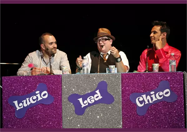 Lucio Buffone, Lea DeLaria and Chico judging Best in Show at Various Voices, Singing Festival