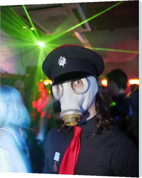 In a gas mask at the Torture Garden London Fetish Ball