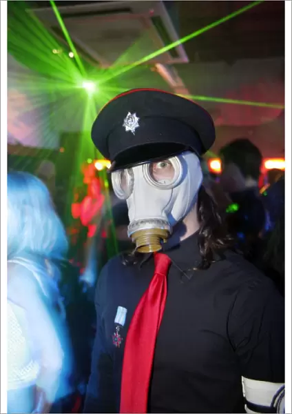 In a gas mask at the Torture Garden London Fetish Ball