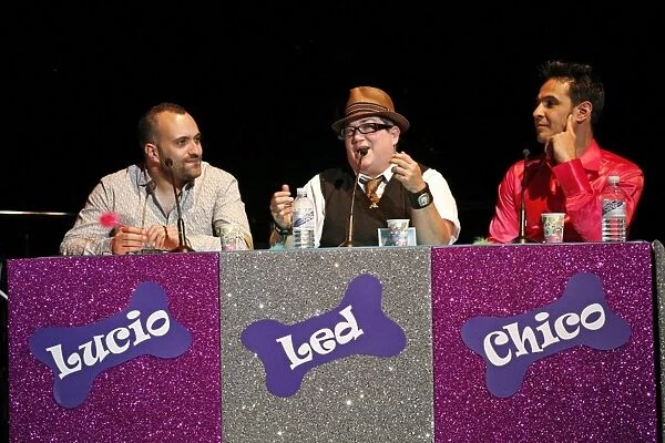 Lucio Buffone, Lea DeLaria and Chico judging Best in Show at Various Voices, Singing Festival