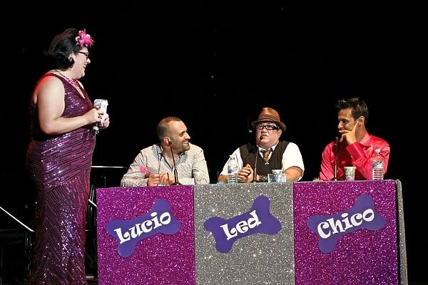 Lucio Buffone, Lea DeLaria and Chico judging at Best in Show, Various Voices, Singing Festival