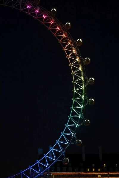 Millennium Wheel in London, England, illuminated in rainbow lights to celebrate gay Pride in London