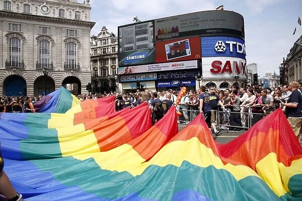 Rainbow Flag at Piccadilly Circus at London Pride Parade 2009