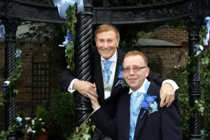 <b class=qtipBold><figcaption>Clive and Allan wedding</figcaption></b><br>Clive and Allan wedding at the Clarendon Hotel in Blackheath, 21st August 2010. Photo by: Paul Brown 07976 163740 dare_to_dream99@hotmail<br><em>© Paul Brown</em> Clive and Allan wedding