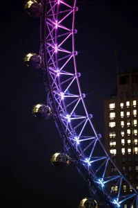 Millennium Wheel in London, England, illuminated in rainbow lights to celebrate gay Pride in London