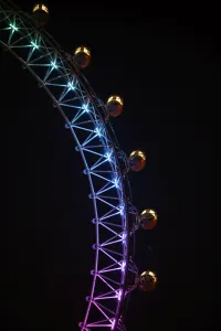 Millennium Wheel in London, England, illuminated in rainbow lights to celebrate gay Pride in London