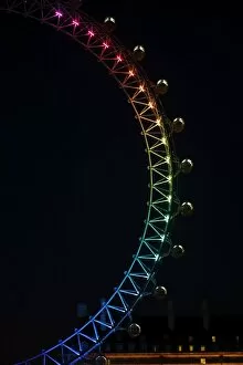 Millennium Wheel in London, England, illuminated in rainbow lights to celebrate gay Pride in London