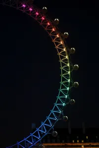 Millennium Wheel in London, England, illuminated in rainbow lights to celebrate gay Pride in London