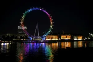 Millennium Wheel in London, England, illuminated in rainbow lights to celebrate gay Pride in London