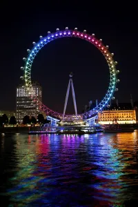 Millennium Wheel in London, England, illuminated in rainbow lights to celebrate gay Pride in London