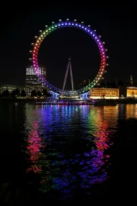 Millennium Wheel in London, England, illuminated in rainbow lights to celebrate gay Pride in London