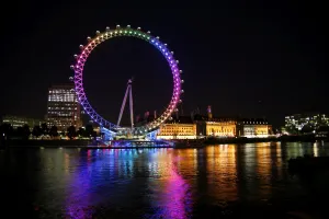 Millennium Wheel in London, England, illuminated in rainbow lights to celebrate gay Pride in London