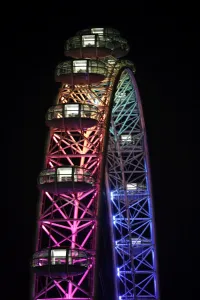 Millennium Wheel in London, England, illuminated in rainbow lights to celebrate gay Pride in London