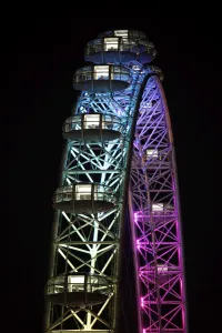 Millennium Wheel in London, England, illuminated in rainbow lights to celebrate gay Pride in London