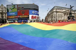 Rainbow Flag at Piccadilly Circus at London Pride Parade 2009 Rainbow Flag at Piccadilly Circus at London Pride Parade 2009